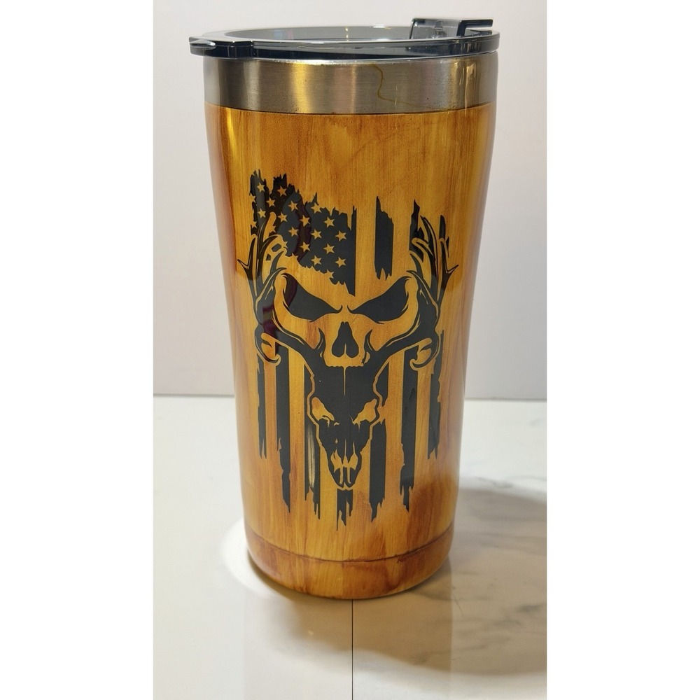 Woodgrain Punisher Skull Flag 20oz Stainless Tumbler